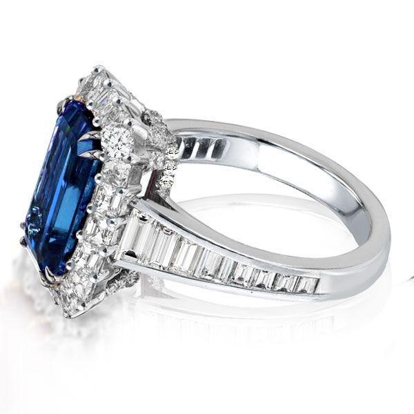 Emerald Cut Blue Sapphire Halo Ring in Sterling Silver