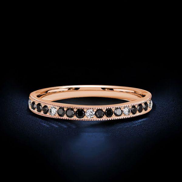 Rose Gold & Black Sapphire Wedding Band for Women - 0.35 Carat TW Sterling Silver