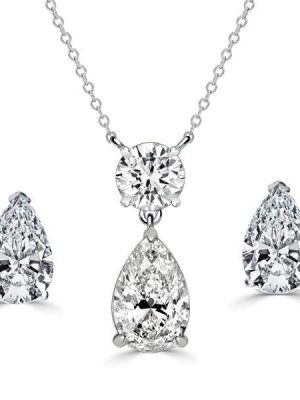 White Sapphire Pear Cut Necklace & Earrings Set - Sterling Silver
