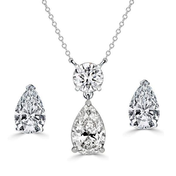 White Sapphire Pear Cut Necklace & Earrings Set - Sterling Silver