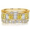 Two Tone Radiant Cut Yellow and White Sapphire Stackable Band Set in Sterling Silver