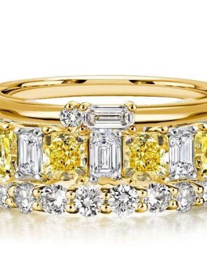 Two Tone Radiant Cut Yellow and White Sapphire Stackable Band Set in Sterling Silver