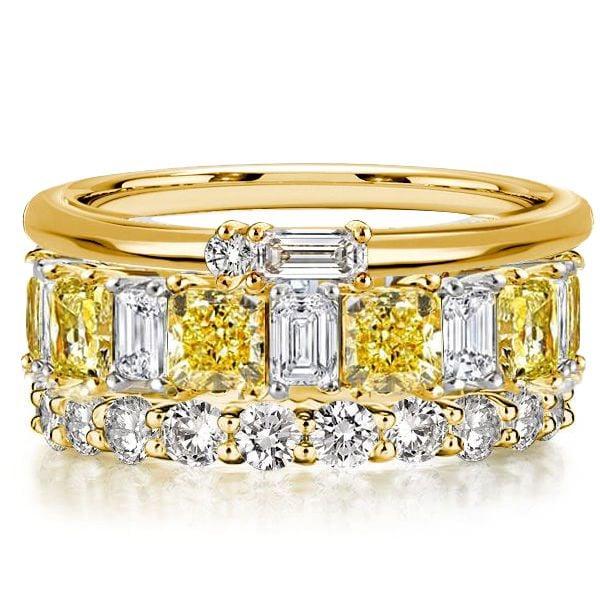 Two Tone Radiant Cut Yellow and White Sapphire Stackable Band Set in Sterling Silver