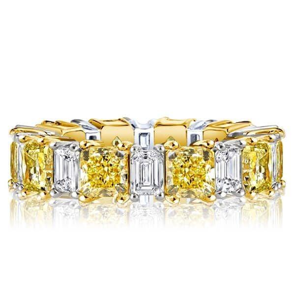 Two Tone Radiant Cut Yellow and White Sapphire Stackable Band Set in Sterling Silver