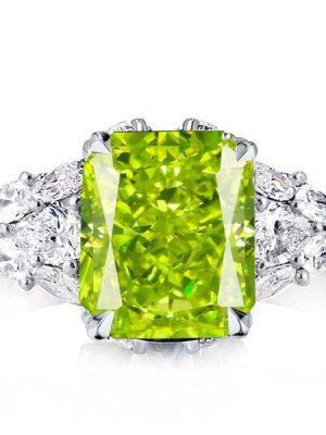 Peridot Engagement Ring for Women - Radiant Cut 925 Sterling Silver