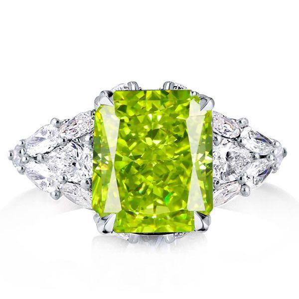 Peridot Engagement Ring for Women - Radiant Cut 925 Sterling Silver