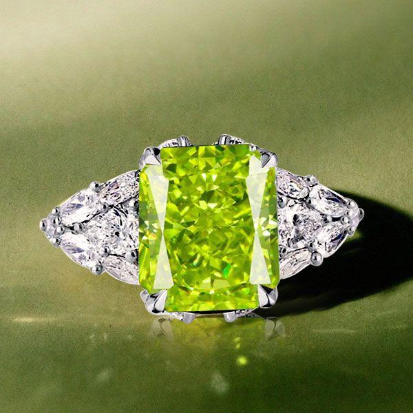 Peridot Engagement Ring for Women - Radiant Cut 925 Sterling Silver