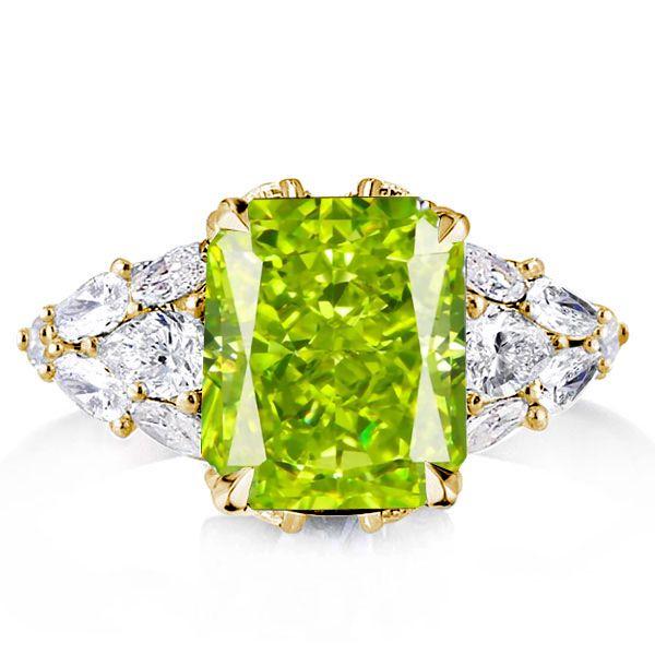 Peridot Engagement Ring for Women - Radiant Cut 925 Sterling Silver