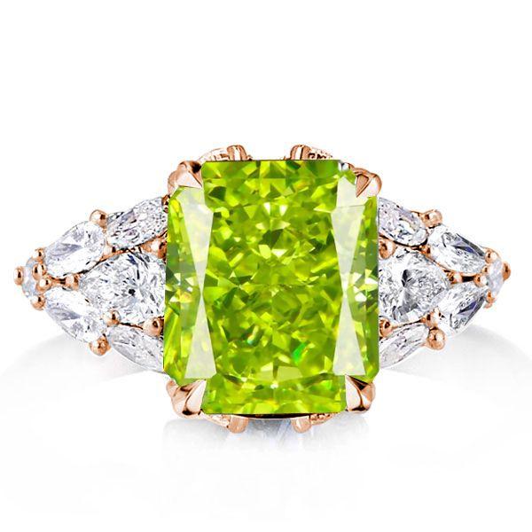 Peridot Engagement Ring for Women - Radiant Cut 925 Sterling Silver