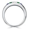 Sterling Silver 5 Stone Emerald and Blue Sapphire Half Eternity Band Ring
