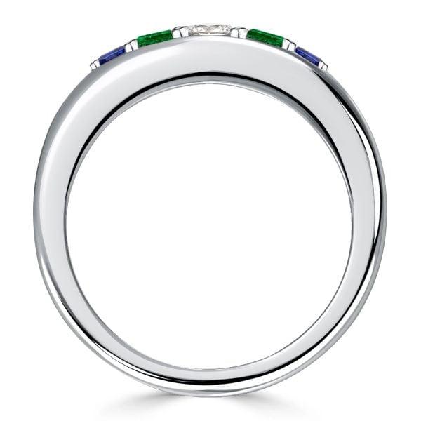 Sterling Silver 5 Stone Emerald and Blue Sapphire Half Eternity Band Ring