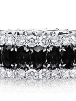 Black Sapphire Oval Cut Triple Row Wedding Band in Sterling Silver