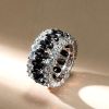Black Sapphire Oval Cut Triple Row Wedding Band in Sterling Silver