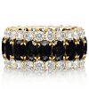 Black Sapphire Oval Cut Triple Row Wedding Band in Sterling Silver