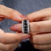 Black Sapphire Oval Cut Triple Row Wedding Band in Sterling Silver