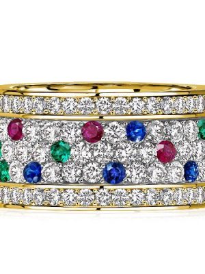 Ruby Emerald Sterling Silver Eternity Band Ring - Vintage Anniversary Style