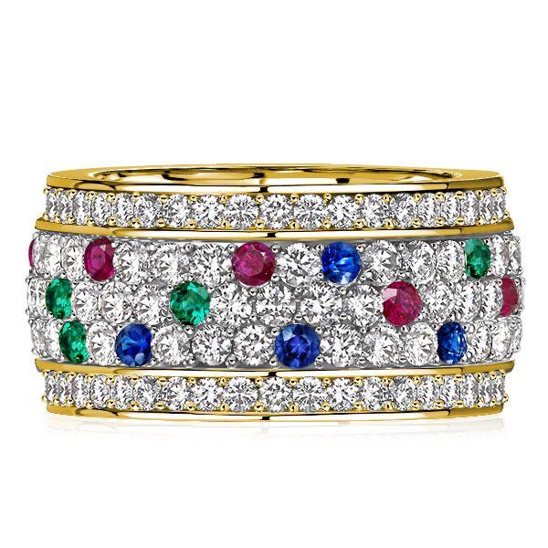 Ruby Emerald Sterling Silver Eternity Band Ring - Vintage Anniversary Style