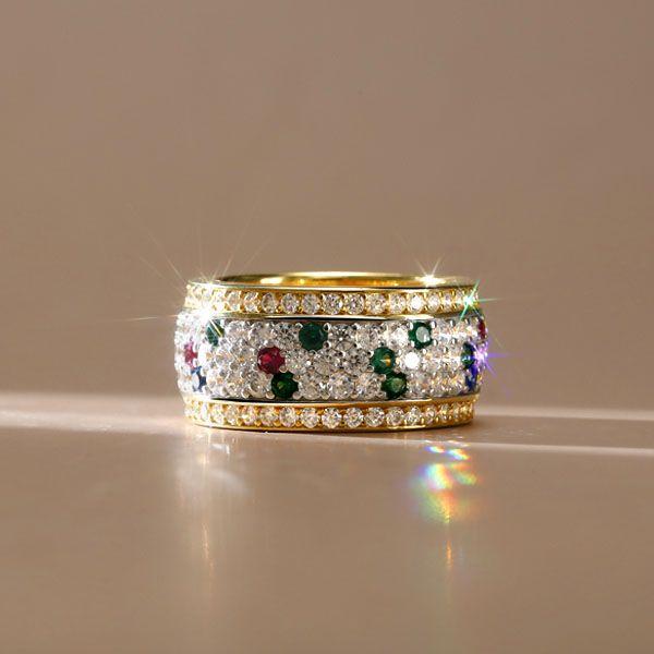 Ruby Emerald Sterling Silver Eternity Band Ring - Vintage Anniversary Style