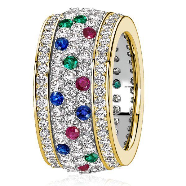 Ruby Emerald Sterling Silver Eternity Band Ring - Vintage Anniversary Style