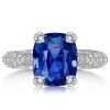 Cushion Cut Blue Sapphire Engagement Ring in Sterling Silver - Micro-Pave Setting