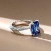 Cushion Cut Blue Sapphire Engagement Ring in Sterling Silver - Micro-Pave Setting