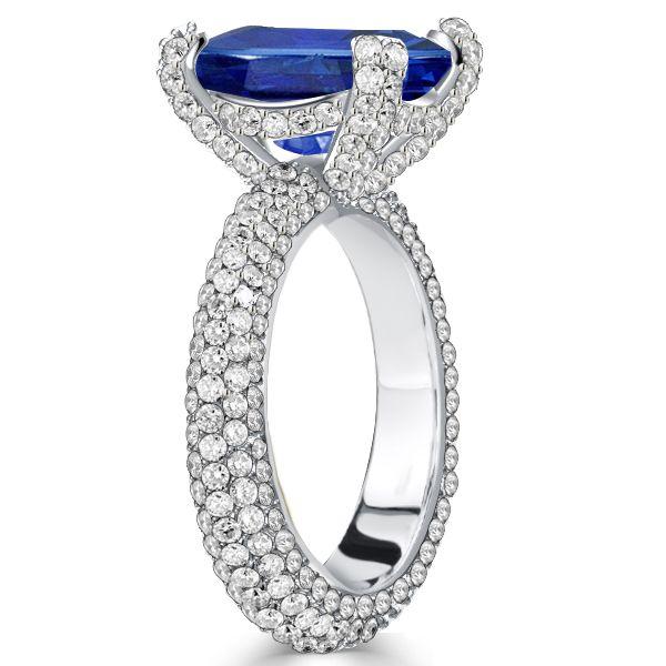 Cushion Cut Blue Sapphire Engagement Ring in Sterling Silver - Micro-Pave Setting