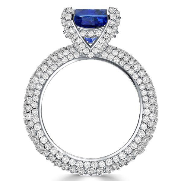 Cushion Cut Blue Sapphire Engagement Ring in Sterling Silver - Micro-Pave Setting