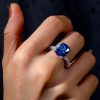 Cushion Cut Blue Sapphire Engagement Ring in Sterling Silver - Micro-Pave Setting