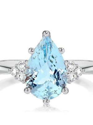 Pear Aquamarine Engagement Ring in Sterling Silver - Promise Ring - 3.12 CTW