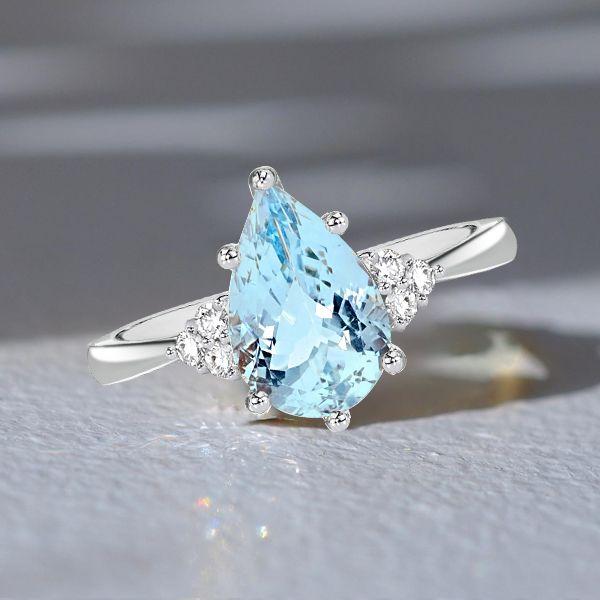 Pear Aquamarine Engagement Ring in Sterling Silver - Promise Ring - 3.12 CTW