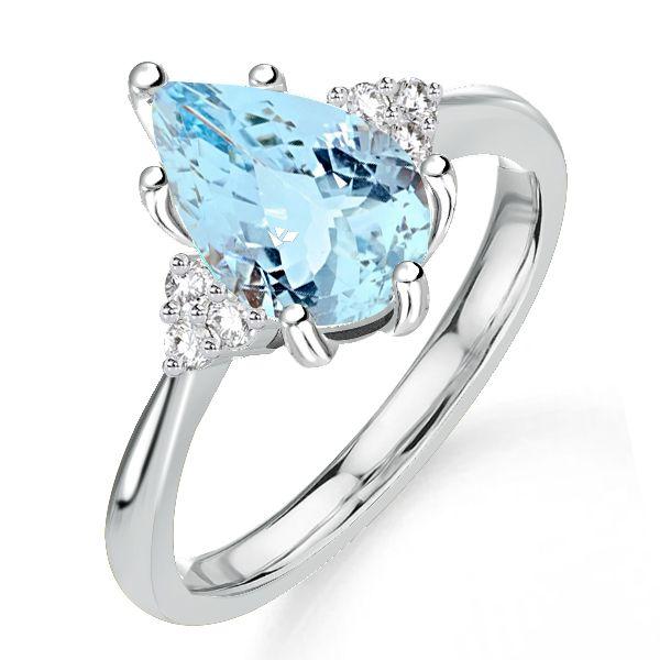 Pear Aquamarine Engagement Ring in Sterling Silver - Promise Ring - 3.12 CTW