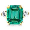 Emerald Three Stone Engagement Ring - 18K Gold Plated Sterling Silver
