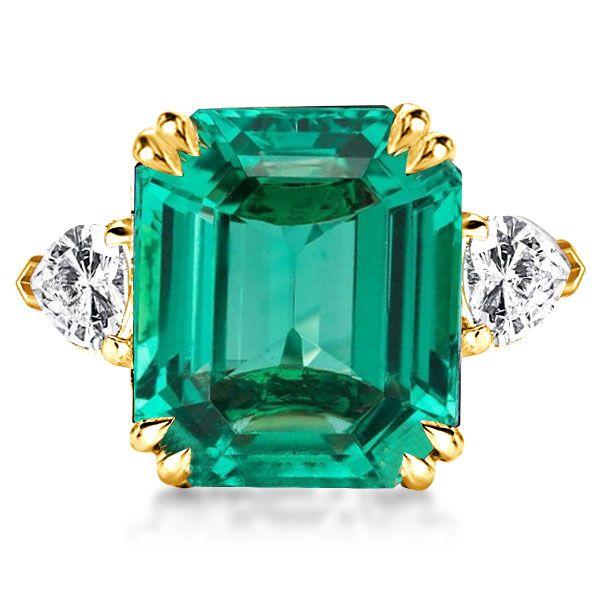 Emerald Three Stone Engagement Ring - 18K Gold Plated Sterling Silver