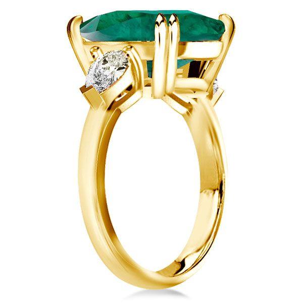 Emerald Three Stone Engagement Ring - 18K Gold Plated Sterling Silver