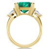 Emerald Three Stone Engagement Ring - 18K Gold Plated Sterling Silver