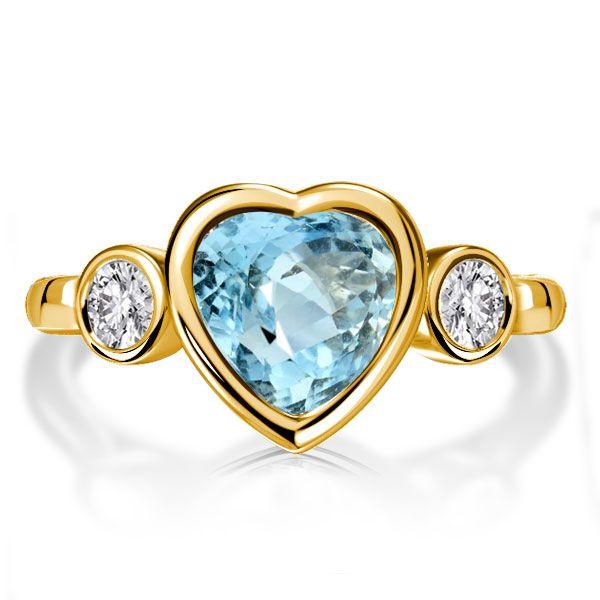 Heart Cut Aquamarine Wedding Ring Set - 18K Gold Plated Sterling Silver Bridal Rings