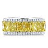 Two Tone Triple Row Cushion Cut Wedding Band, 8.75 CT. TW. Yellow Stone, Sterling Silver