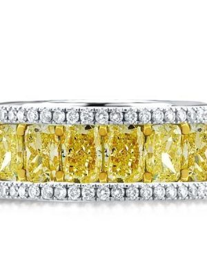 Two Tone Triple Row Cushion Cut Wedding Band, 8.75 CT. TW. Yellow Stone, Sterling Silver