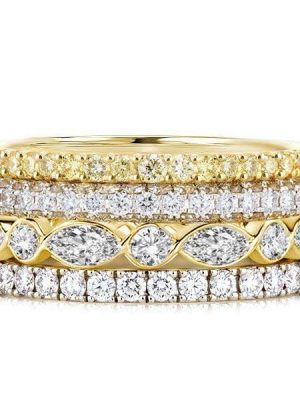Two-Tone Stackable Band Set with Round & Marquise Cut Stones, 5.89 CT. TW.