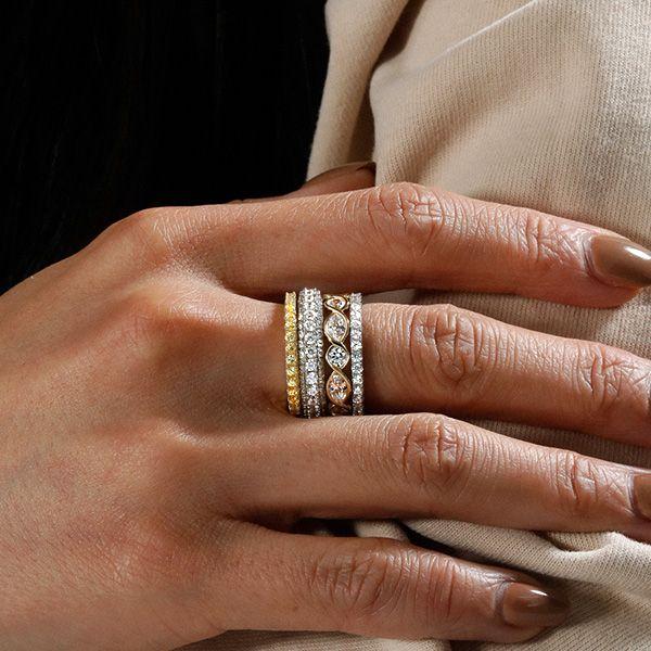 Two-Tone Stackable Band Set with Round & Marquise Cut Stones, 5.89 CT. TW.