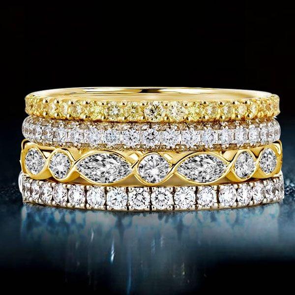 Two-Tone Stackable Band Set with Round & Marquise Cut Stones, 5.89 CT. TW.
