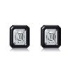 Two Tone Emerald Cut White Sapphire Stud Earrings in Rhodium Plated Sterling Silver