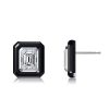 Two Tone Emerald Cut White Sapphire Stud Earrings in Rhodium Plated Sterling Silver