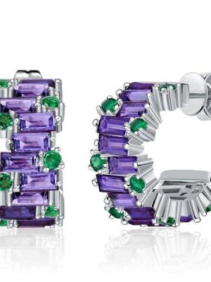 Baguette Cut Amethyst Hoop Earrings for Women in 925 Sterling Silver