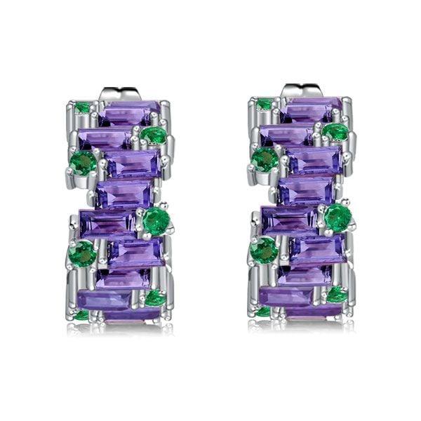 Baguette Cut Amethyst Hoop Earrings for Women in 925 Sterling Silver