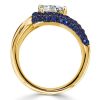Pear-Shaped Blue Sapphire Ring - Micro Pave Sterling Silver with Gold & Black Plating