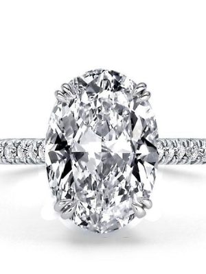 Oval White Sapphire Engagement Ring - Double Prong Sterling Silver