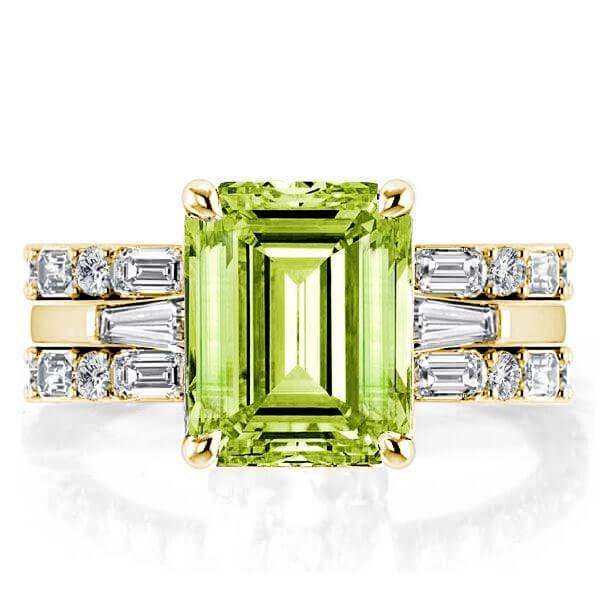 Emerald Cut Peridot Wedding Ring Set for Women in 925 Sterling Silver
