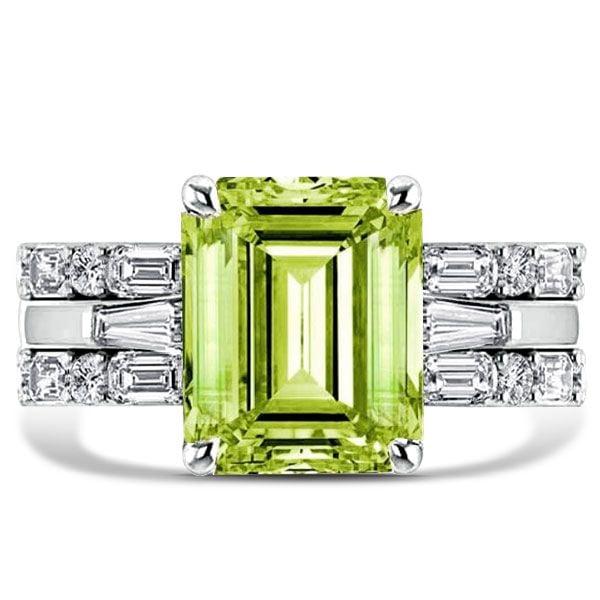 Emerald Cut Peridot Wedding Ring Set for Women in 925 Sterling Silver