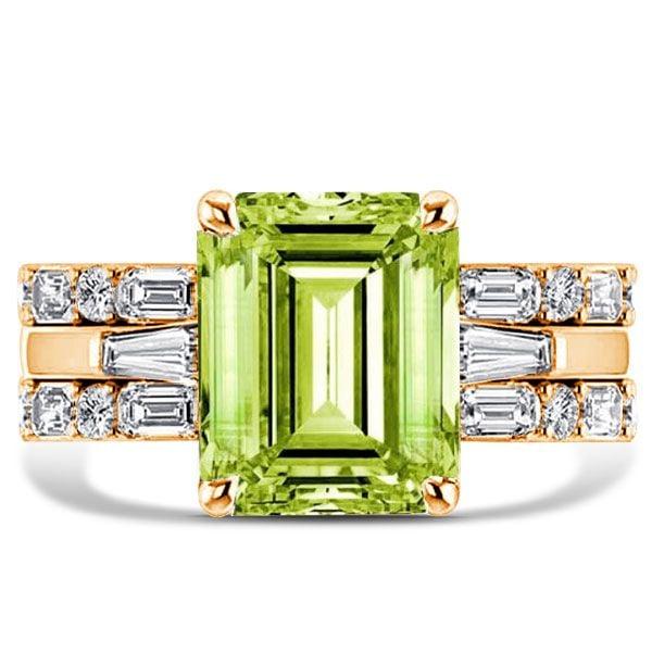 Emerald Cut Peridot Wedding Ring Set for Women in 925 Sterling Silver